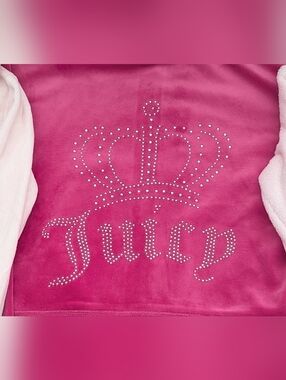 NWT Juicy Womens (XL) Hot Pink Velour Zip-Up Hoodie w/Rhinestone Graphic On Back